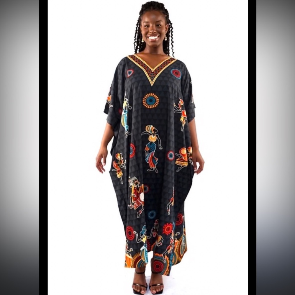 Chic Black Maxi Dress with Colorful Patterns